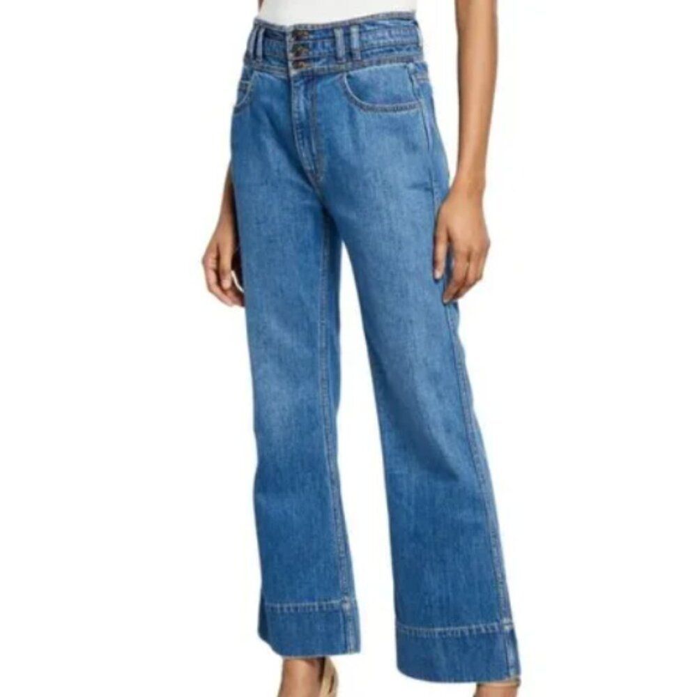 Current/Elliott The Pinball Cropped Maritime Jeans Size 31 High-Rise Buttons